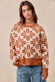 BiBi Flower Pattern Long Sleeve Sweater | Sweaters Daverri Fashions