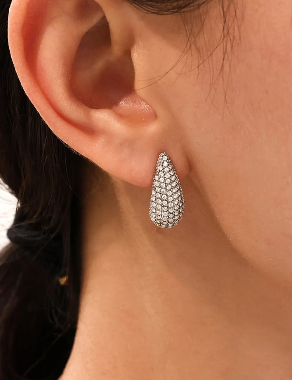 Silver One Size Stainless Steel Inlaid Zircon Teardrop Earrings | Earrings Daverri Fashions