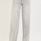 Light gray high-waist RISEN slouchy baggy wide-leg jeans with rolled cuffs