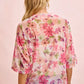 BiBi soft pink floral print blouse with three-quarter sleeves