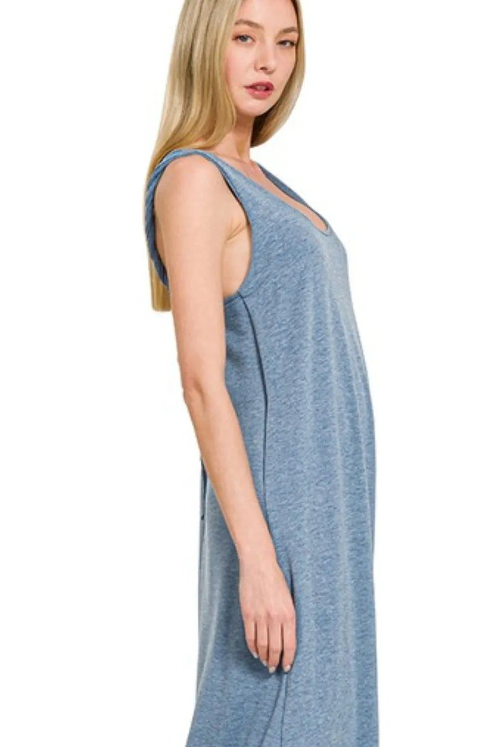 Zenana French Terry Twisted Strap Midi Dress