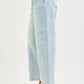 RISEN High Rise Crop Barrel Jeans in light-wash wide-leg denim with distressed back pocket