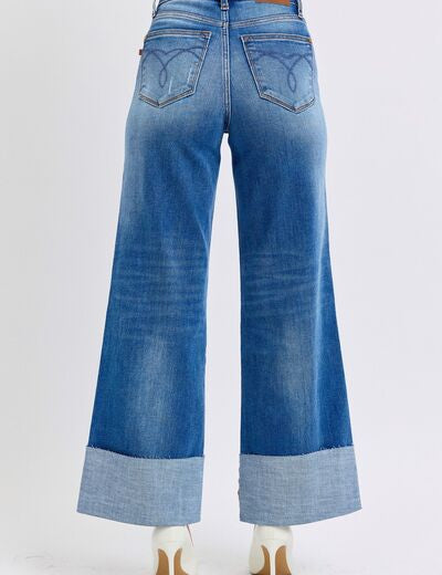 Judy Blue Full Size Distressed High Waist Wide Leg Jeans