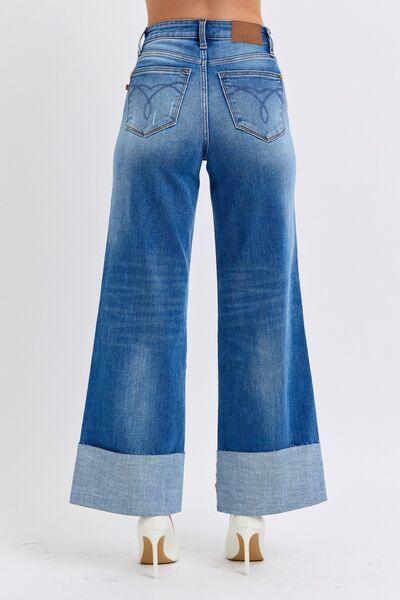 Judy Blue Full Size Distressed High Waist Wide Leg Jeans - DAVERRI FASHIONS