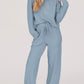 Ribbed Round Neck Sweatshirt and Drawstring Pants Set - DAVERRI FASHIONS