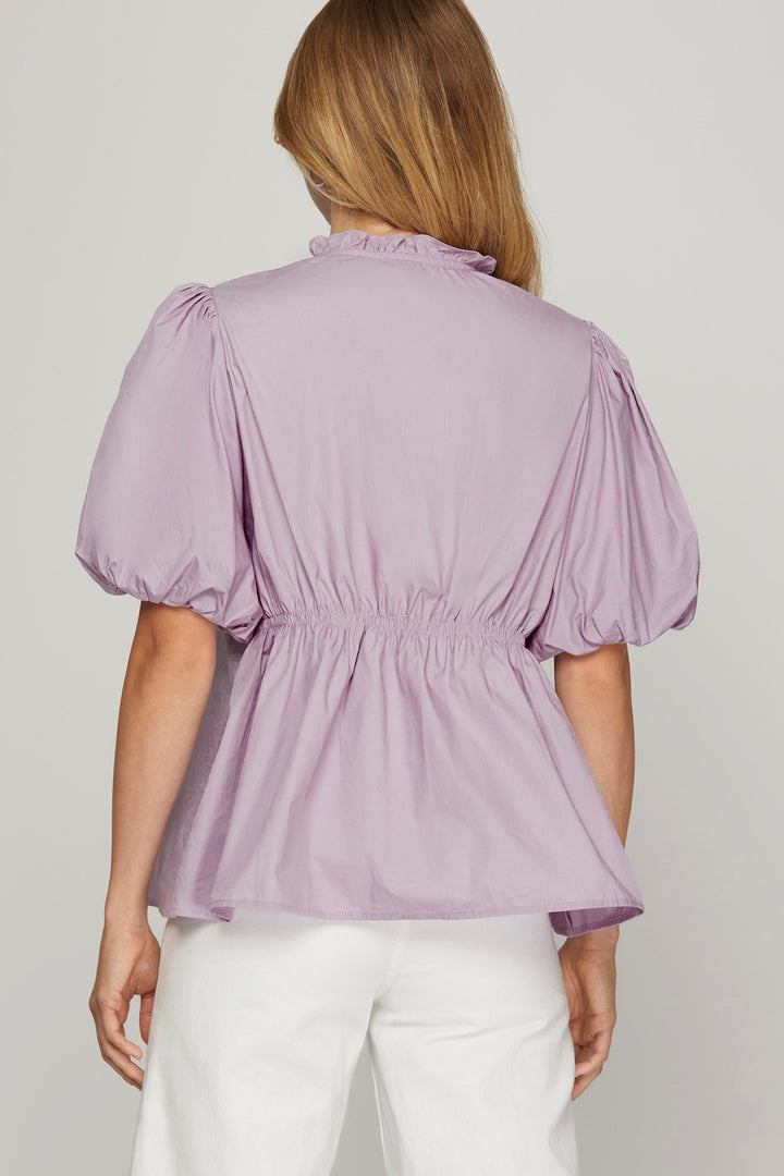 She + Sky Smocked Front Puff Sleeve Woven Blouse Blouses