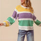 SO ME Mardi Gras striped raglan sweater in yellow, purple, green, white