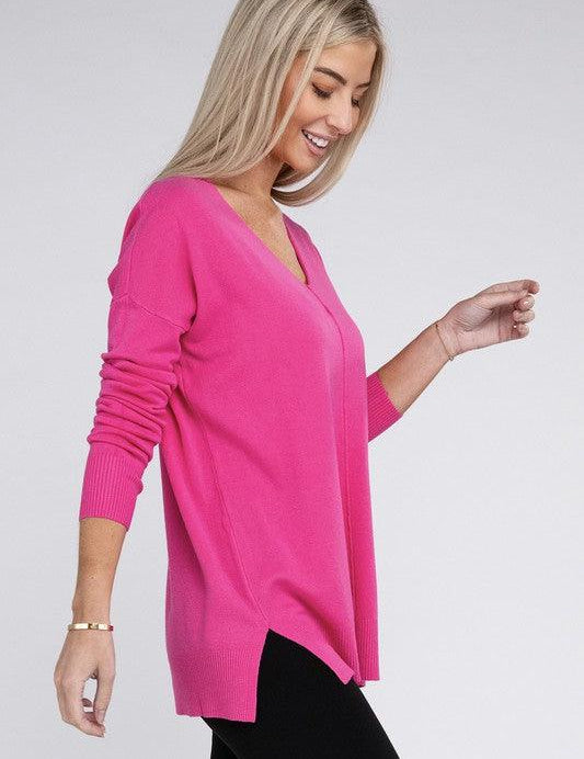 Garment Dyed Front Seam Zenana Sweater Tops