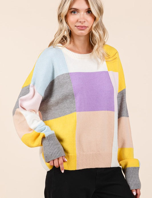 Mittoshop Color Block Round Neck Sweater Lavender