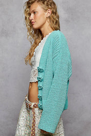 POL V-Neck Long Sleeve Cardigan with Exaggerated Buttons | Cardigans Daverri Fashions