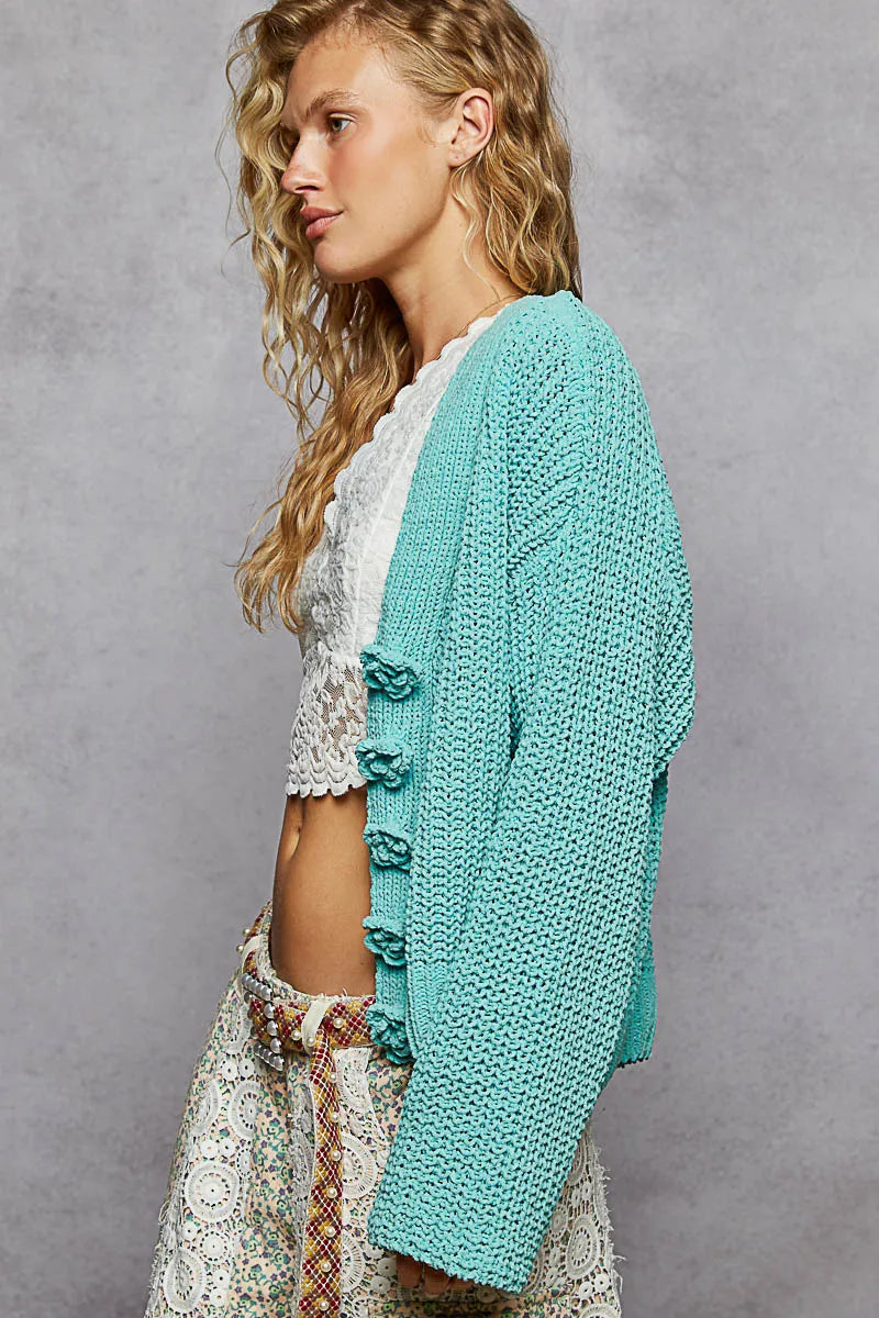 POL V-Neck Long Sleeve Cardigan with Exaggerated Buttons Cardigans
