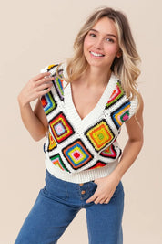 BiBi Diamond Granny Square Sweater Vest | Sweater Vests Daverri Fashions