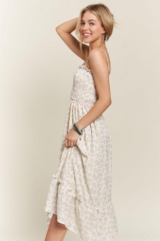 ADORA Smocked Floral Ruffled Hem Cami Dress - DAVERRI FASHIONS