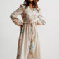 Floral print long sleeve maxi dress with smocked waist