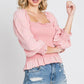 GeeGee Full Size Ruffled Smocked Frill Square Neck Top Plus Size Tops