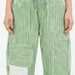 Daverri Striped Wide-Leg Pants: green white striped cargo with quilted pocket