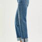 RISEN Full Size 4 Way Stretch Slouchy Straight Jeans with Cuffed Hem Plus Size - DAVERRI FASHIONS