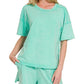 Zenana Acid Washed Short Sleeve Tee & Shorts Set MINT Outfit Sets