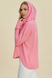 Double Take Full Size High-Low Dropped Shoulder Long Sleeve Hoodie | Hoodies Daverri Fashions
