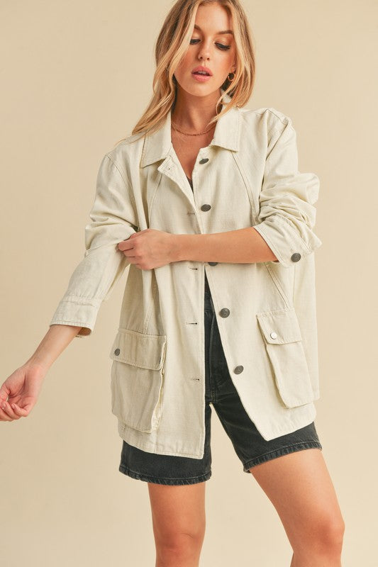 Aemi + Co Seam Detail Button Up Jacket with Pockets Ivory