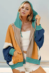 Full Size Color Block Zip Up Hoodie - DAVERRI FASHIONS