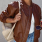 Zip Up Long Sleeve Bomber Jacket - DAVERRI FASHIONS