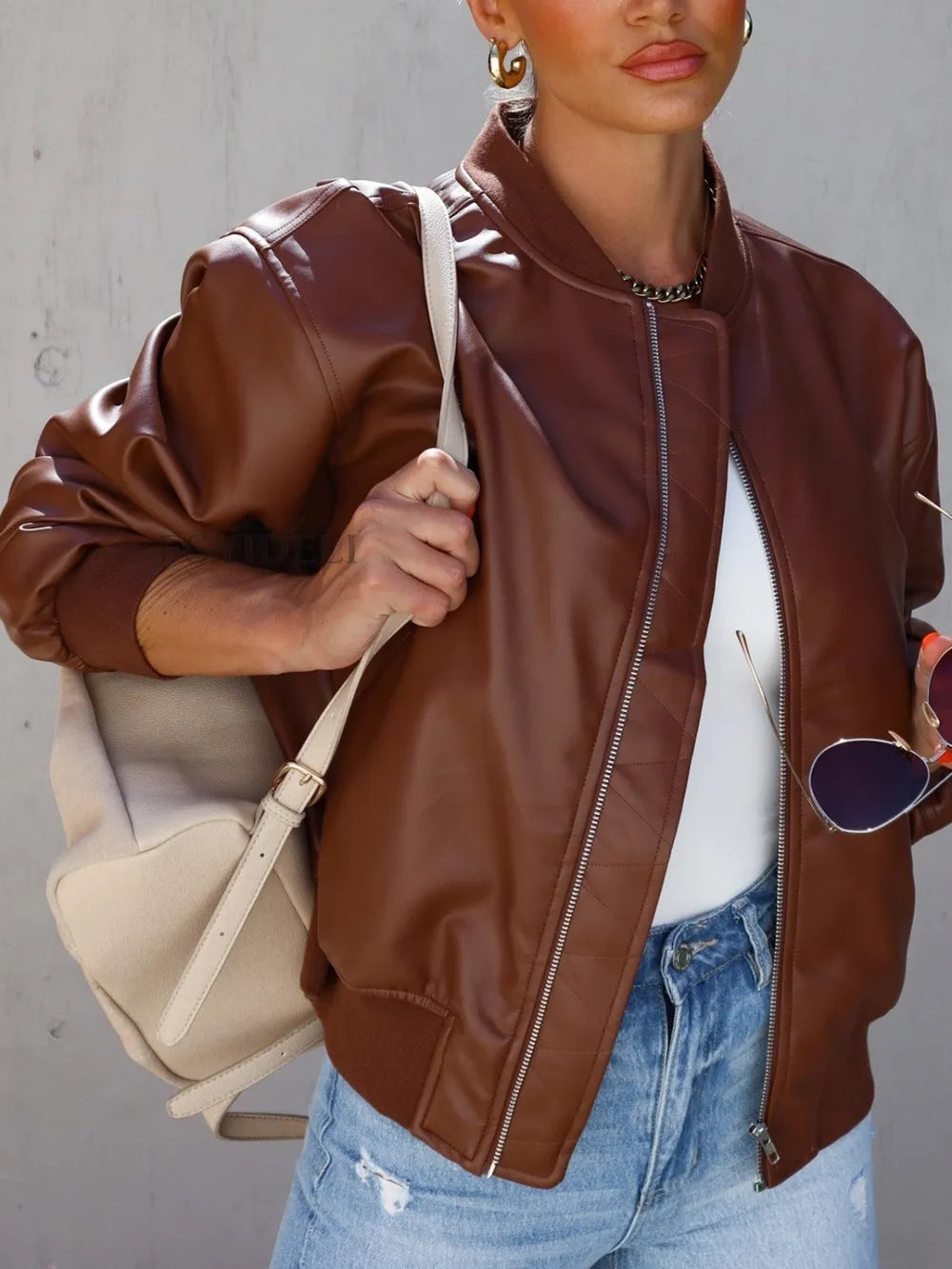 Zip Up Long Sleeve Bomber Jacket | Bomber Jackets Daverri Fashions