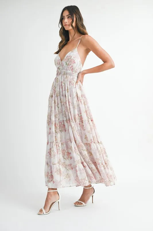MABLE Floral Print Tiered Cami Maxi Dress Cami Dresses