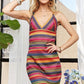 ADORA Contrast Striped V-Neck Mini Dress BLUE MULTICOLOR L Mini Dresses