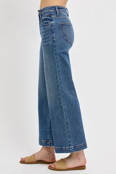 RISEN Full Size High Rise Crop Wide Leg Front Yoke Detail Jeans Jeans