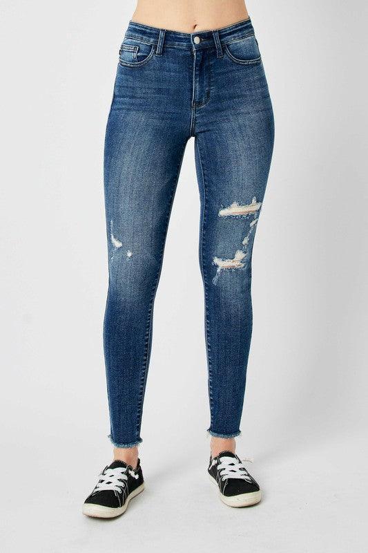 Judy Blue Full Size High Waist Distressed Skinny Jeans - DAVERRI FASHIONS