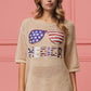BiBi Sequin American Flag Sunglasses beige knit cover up with mer lettering