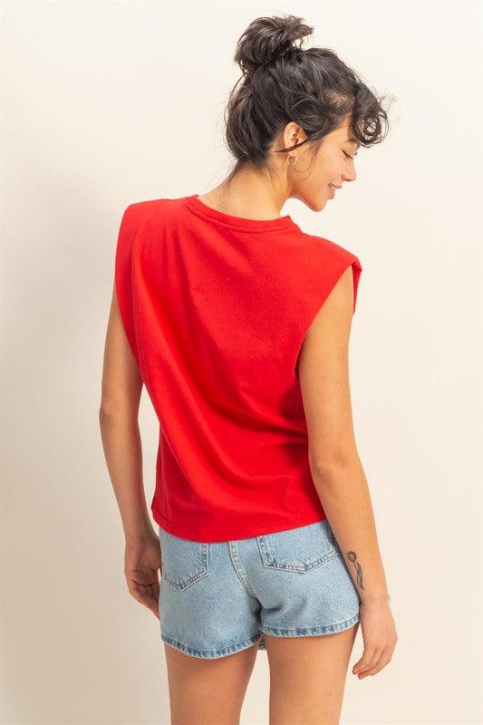 HYFVE Round Neck Shoulder Pad Sleeveless Top Tops