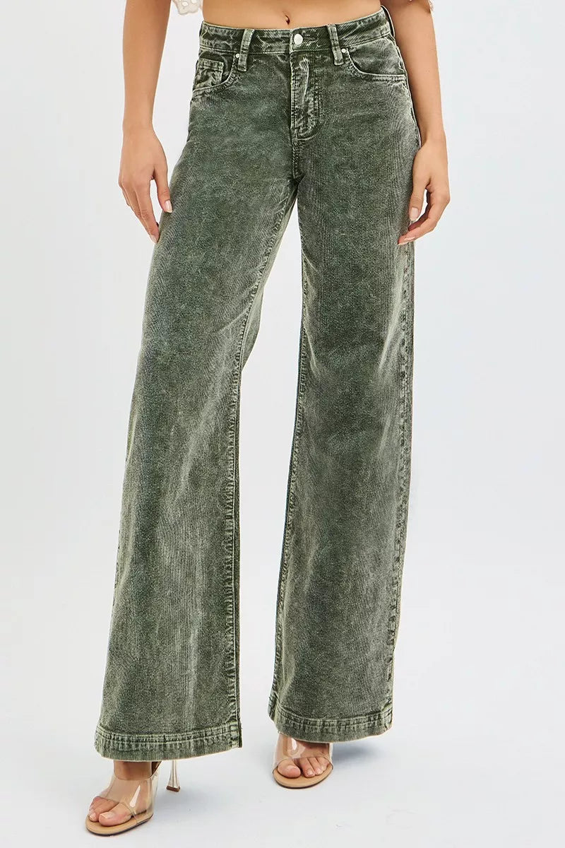 RISEN Full Size High Rise Wide Leg Corduroy Jeans Plus Size | Jeans Daverri Fashions