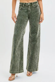 RISEN Full Size High Rise Wide Leg Corduroy Jeans Plus Size | Jeans Daverri Fashions
