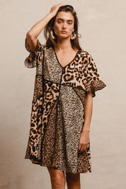 BiBi Leopard Prints Mix and Match Short Sleeves Dress | Mini Dresses Daverri Fashions