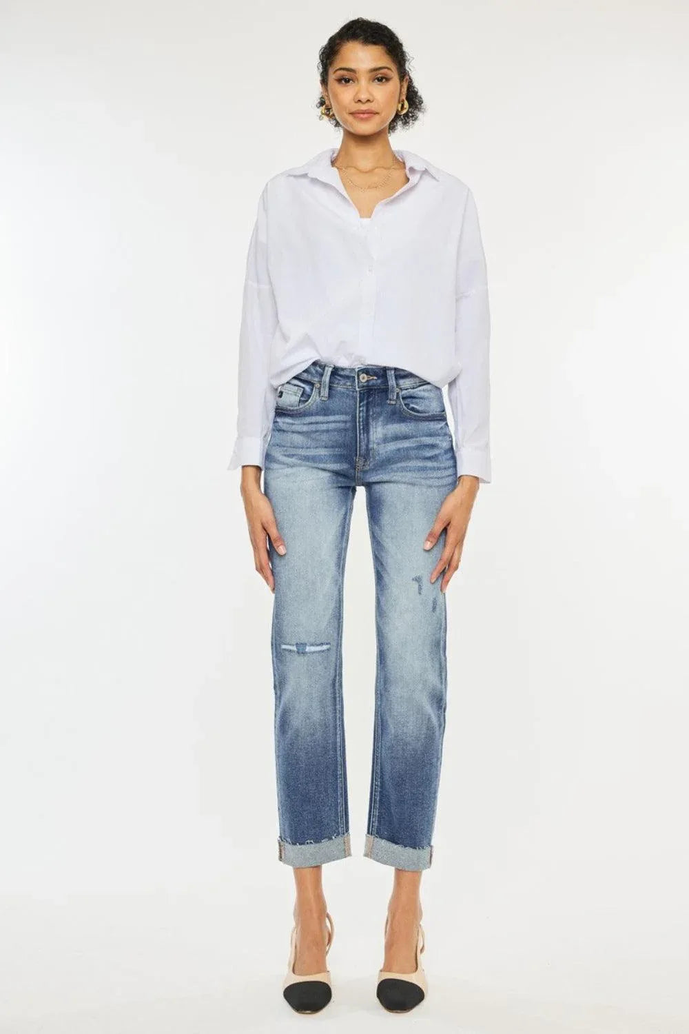 Kancan High Rise Cuffed Straight Jeans - DAVERRI FASHIONS