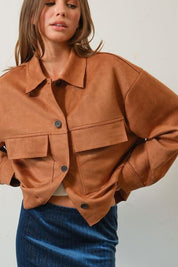 HYFVE Suede Button Down Cropped Jacket Camel Jackets