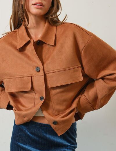 HYFVE Suede Button Down Cropped Jacket Camel Jackets