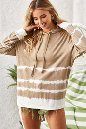 Tan BiBi Drawstring Tie-Dye French Terry Hoodie | Hoodies Daverri Fashions
