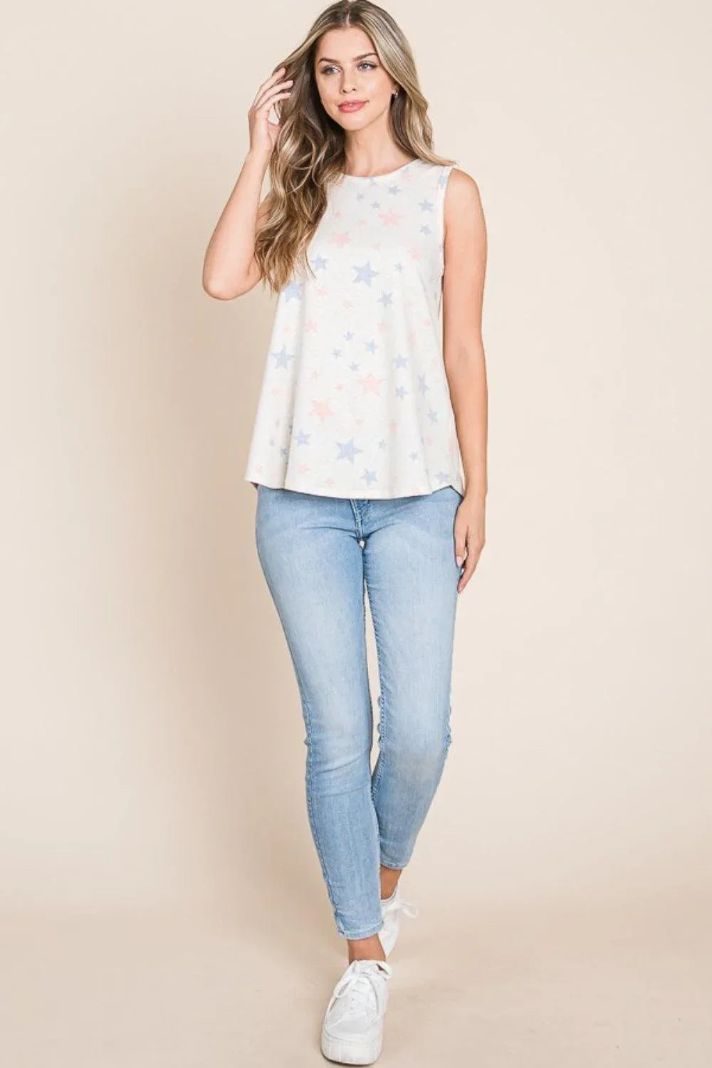 BOMBOM Star Print Round Neck Tank - DAVERRI FASHIONS