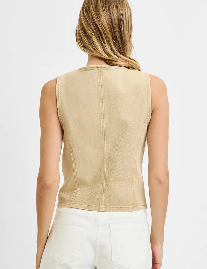 RISEN Full Size V Neck Button Down Vest Plus Size | Daverri Fashions