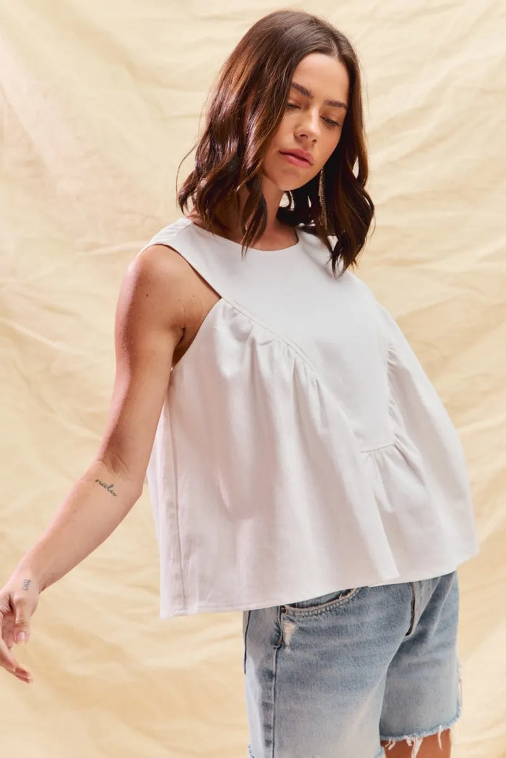SO ME Game Day Color Denim Ruched Sleeveless Top