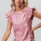 BiBi Leather Look Smocked Ruffled Top Tops