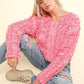 VERY J Shaggy Yarn Knit Zip Up Jacket Pink Multi Tops