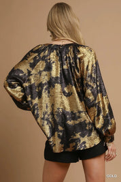 Umgee Metallic Fabric Blouse with Balloon Sleeves | Daverri Fashions
