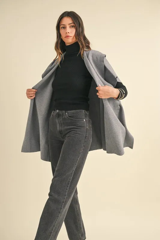 MABLE Knit Open Front Hooded Cardigan With Pocket Cardigans