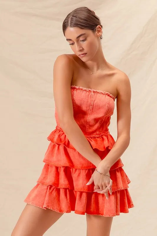 SO ME Strapless Ruffle Layered Game Day Cheer Up Dress | Mini Dresses Daverri Fashions