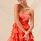 SO ME Strapless Ruffle Layered Game Day Cheer Up Dress - DAVERRI FASHIONS