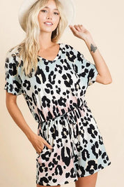 BiBi Gradation Leopard Soft Knit V-neck Romper | Rompers Daverri Fashions